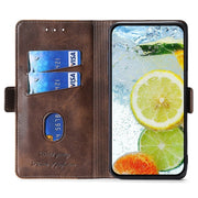 For Motorola Edge 5G 2024 Contrast Color Side Buckle Leather Phone Case(Light Brown + Green)