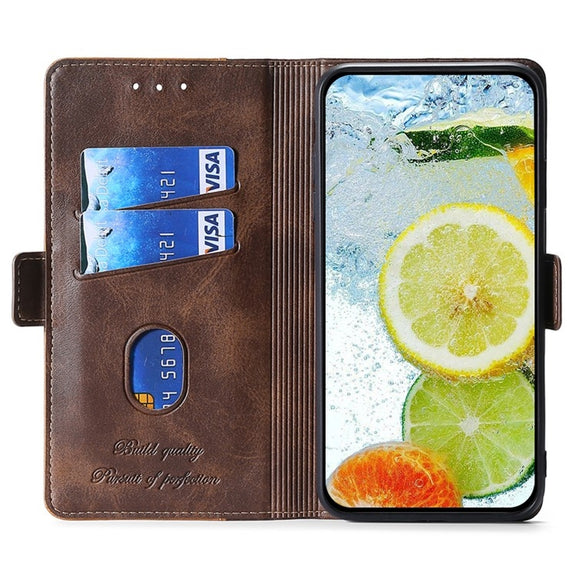 For Motorola Edge 5G 2024 Contrast Color Side Buckle Leather Phone Case(Light Brown + Green)