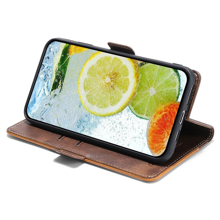 For Motorola Edge 5G 2024 Contrast Color Side Buckle Leather Phone Case(Light Brown + Green)