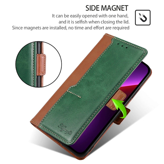For Motorola Edge 5G 2024 Contrast Color Side Buckle Leather Phone Case(Light Brown + Green)