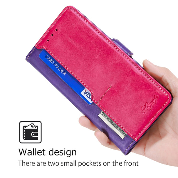 For Motorola Edge 5G 2024 Contrast Color Side Buckle Leather Phone Case(Purple + Rose Red)