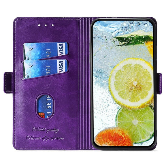 For Motorola Edge 5G 2024 Contrast Color Side Buckle Leather Phone Case(Purple + Rose Red)