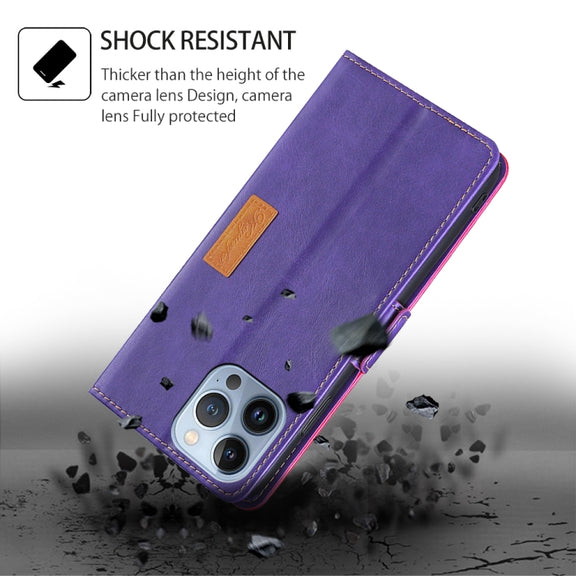 For Motorola Edge 5G 2024 Contrast Color Side Buckle Leather Phone Case(Purple + Rose Red)