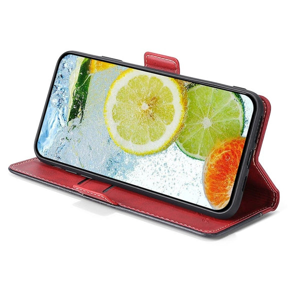 For Motorola Edge 5G 2024 Contrast Color Side Buckle Leather Phone Case(Red + Black)