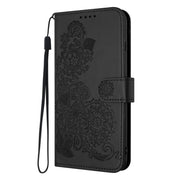 For iPhone 16 Plus Datura Flower Embossed Flip Leather Phone Case(Black)