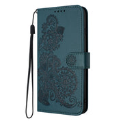 For iPhone 16 Datura Flower Embossed Flip Leather Phone Case(Dark Green)