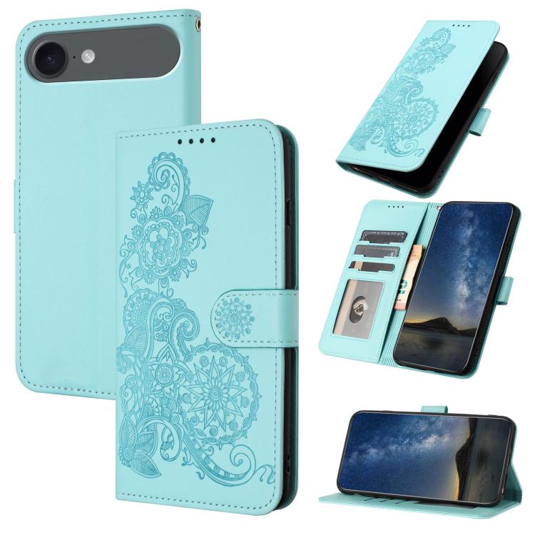 For iPhone 17 Air Datura Flower Embossed Flip Leather Phone Case(Light Blue) - free shipping - PMc TechLife - Order now!
