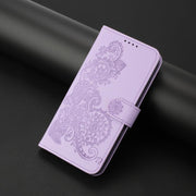 For iPhone 17 Air Datura Flower Embossed Flip Leather Phone Case(Purple)