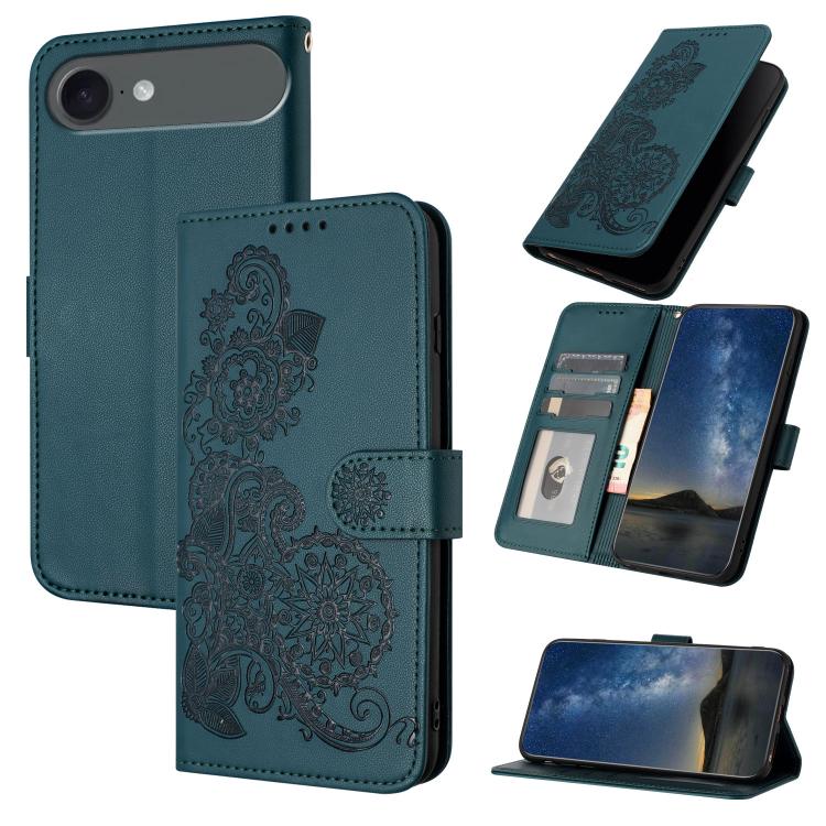 For iPhone 17 Air Datura Flower Embossed Flip Leather Phone Case(Dark Green) - free shipping - PMc TechLife - Order now!