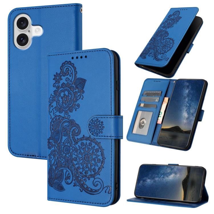 For iPhone 17 Datura Flower Embossed Flip Leather Phone Case(Blue) - free shipping - PMc TechLife - Order now!