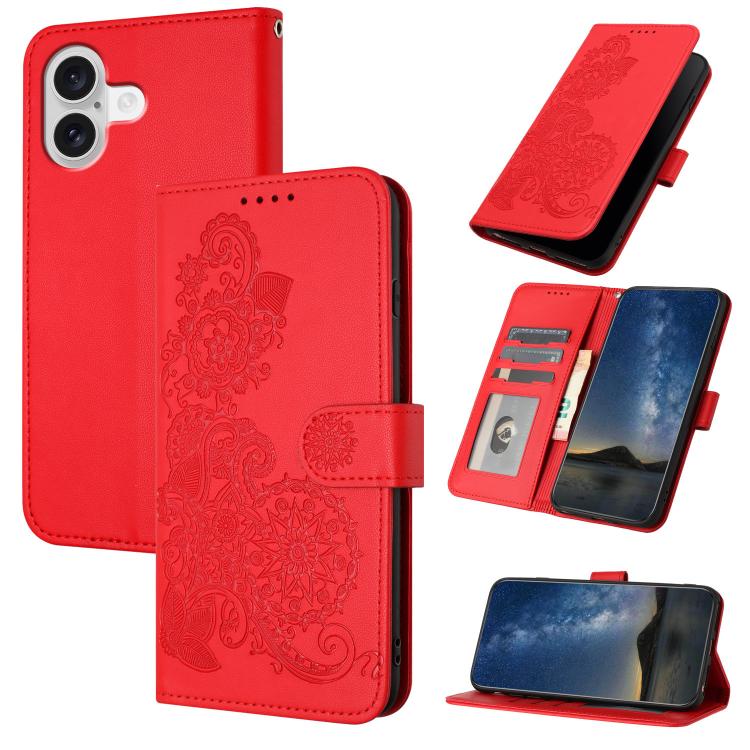 For iPhone 17 Datura Flower Embossed Flip Leather Phone Case(Red) - free shipping - PMc TechLife - Order now!