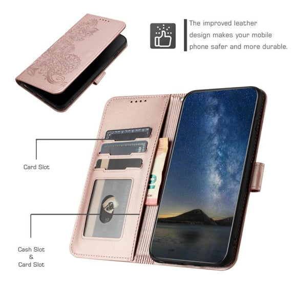 For iPhone 17 Datura Flower Embossed Flip Leather Phone Case(Rose Gold)