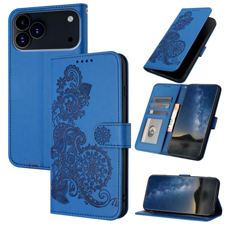 For iPhone 17 Pro Max Datura Flower Embossed Flip Leather Phone Case(Blue) - free shipping - PMc TechLife - Order now!