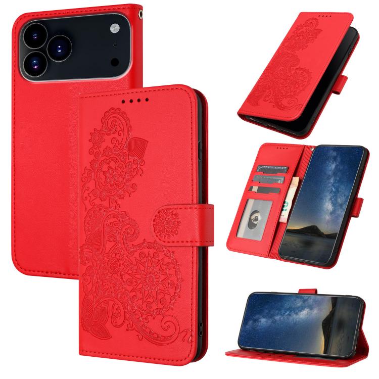 For iPhone 17 Pro Max Datura Flower Embossed Flip Leather Phone Case(Red) - free shipping - PMc TechLife - Order now!