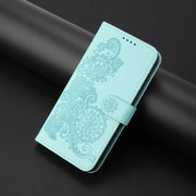 For iPhone 17 Pro Max Datura Flower Embossed Flip Leather Phone Case(Light Blue)