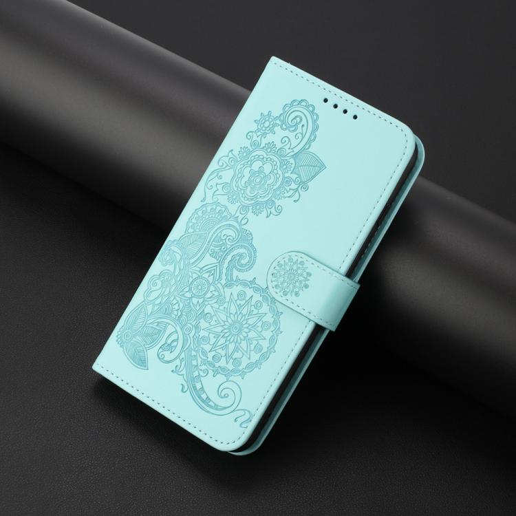 For iPhone 17 Pro Max Datura Flower Embossed Flip Leather Phone Case(Light Blue)