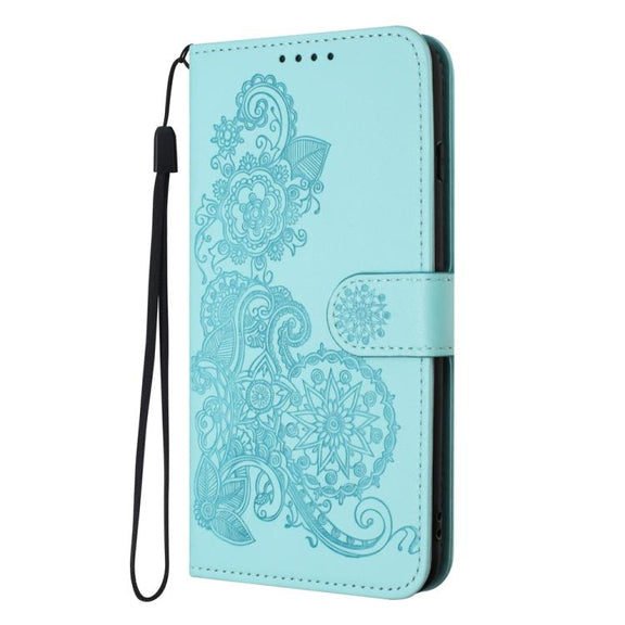 For iPhone 17 Pro Max Datura Flower Embossed Flip Leather Phone Case(Light Blue)