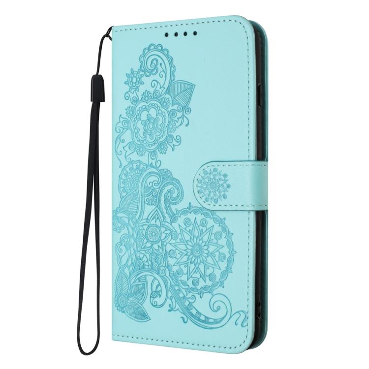 For iPhone 17 Pro Max Datura Flower Embossed Flip Leather Phone Case(Light Blue)