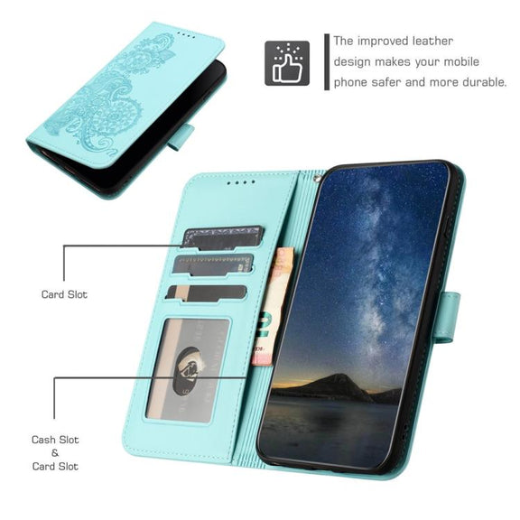 For iPhone 17 Pro Max Datura Flower Embossed Flip Leather Phone Case(Light Blue)