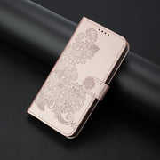 For iPhone 17 Pro Max Datura Flower Embossed Flip Leather Phone Case(Rose Gold)
