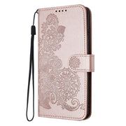For iPhone 17 Pro Max Datura Flower Embossed Flip Leather Phone Case(Rose Gold)