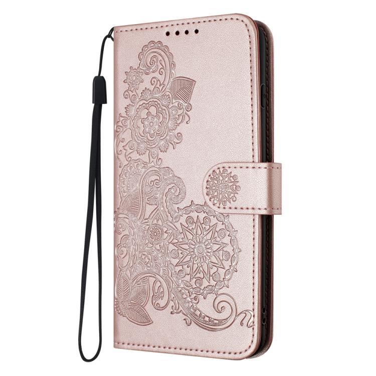 For iPhone 17 Pro Max Datura Flower Embossed Flip Leather Phone Case(Rose Gold)