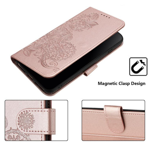 For iPhone 17 Pro Max Datura Flower Embossed Flip Leather Phone Case(Rose Gold)