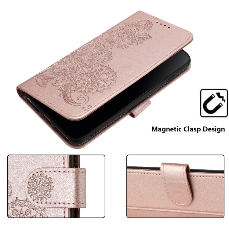 For iPhone 17 Pro Max Datura Flower Embossed Flip Leather Phone Case(Rose Gold)