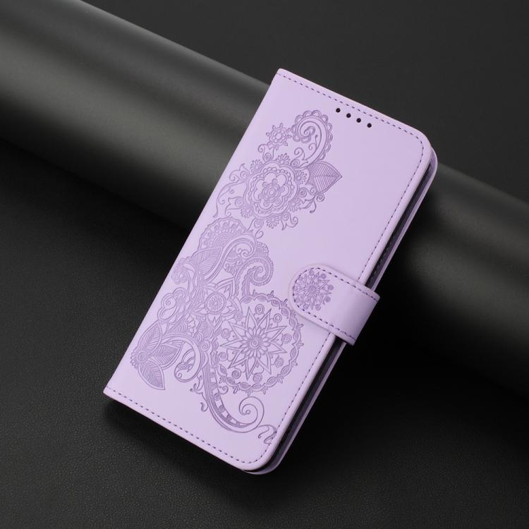 For iPhone 17 Pro Max Datura Flower Embossed Flip Leather Phone Case(Purple)