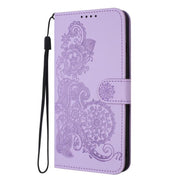 For iPhone 17 Pro Max Datura Flower Embossed Flip Leather Phone Case(Purple)