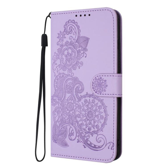 For iPhone 17 Pro Max Datura Flower Embossed Flip Leather Phone Case(Purple)