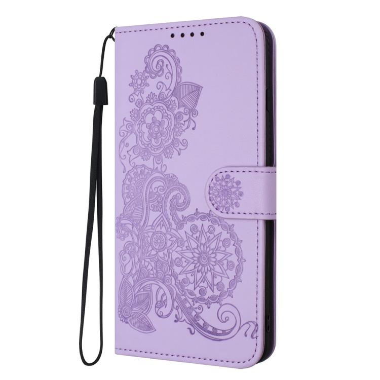 For iPhone 17 Pro Max Datura Flower Embossed Flip Leather Phone Case(Purple)
