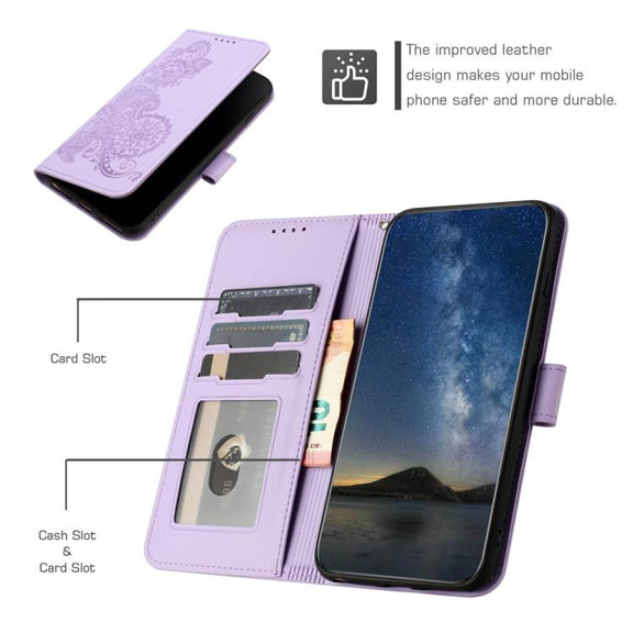 For iPhone 17 Pro Max Datura Flower Embossed Flip Leather Phone Case(Purple)
