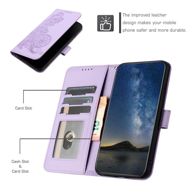 For iPhone 17 Pro Max Datura Flower Embossed Flip Leather Phone Case(Purple)