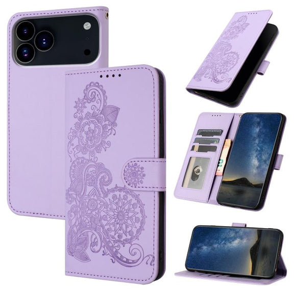For iPhone 17 Pro Max Datura Flower Embossed Flip Leather Phone Case(Purple)