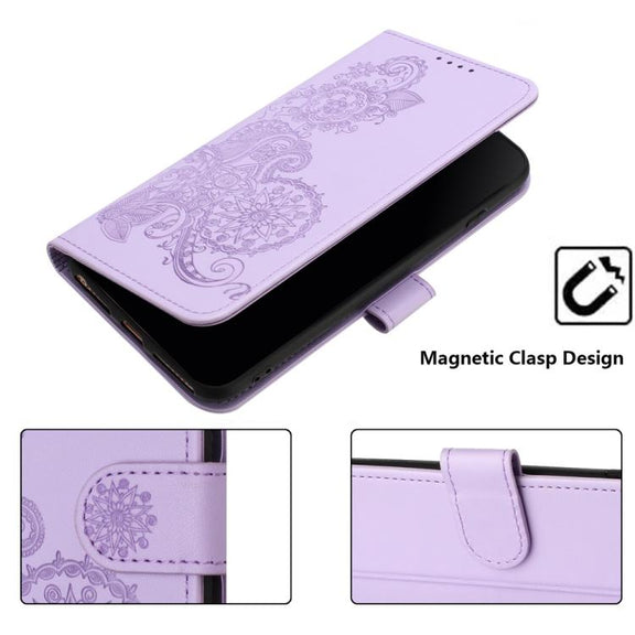 For iPhone 17 Pro Max Datura Flower Embossed Flip Leather Phone Case(Purple)