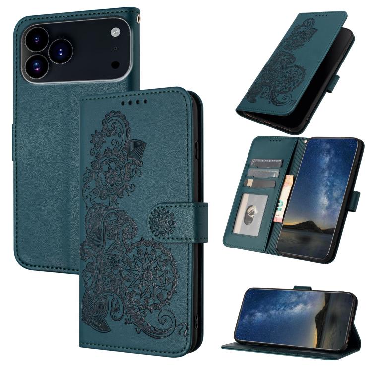 For iPhone 17 Pro Max Datura Flower Embossed Flip Leather Phone Case(Dark Green) - free shipping - PMc TechLife - Order now!