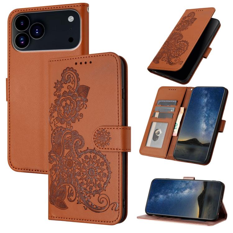 For iPhone 17 Pro Datura Flower Embossed Flip Leather Phone Case(Brown) - free shipping - PMc TechLife - Order now!
