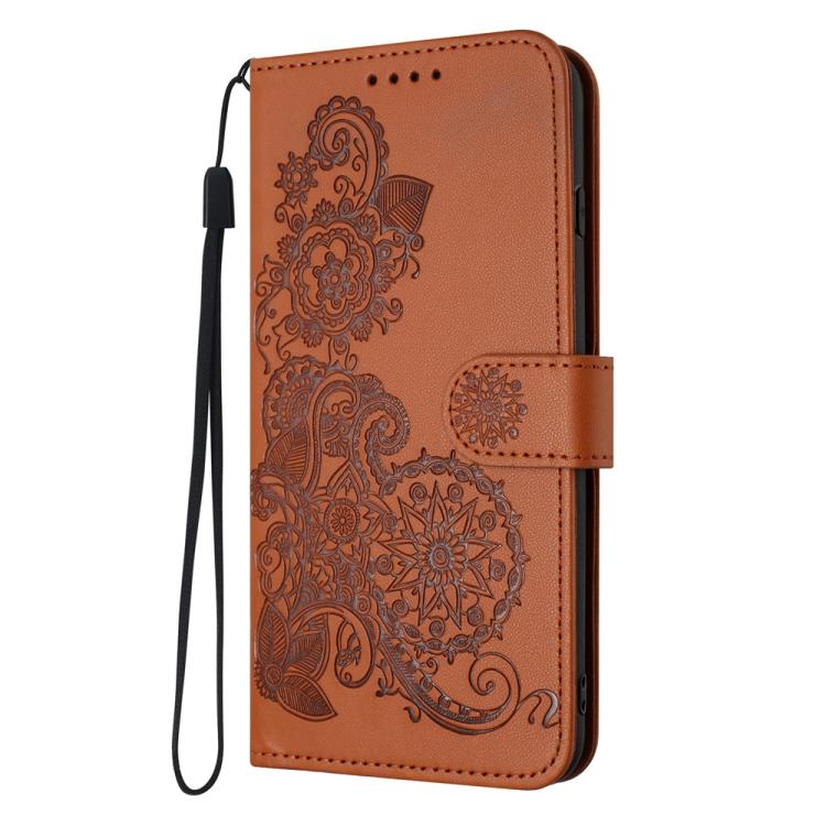 For iPhone 17 Pro Datura Flower Embossed Flip Leather Phone Case(Brown) - free shipping - PMc TechLife - Order now!