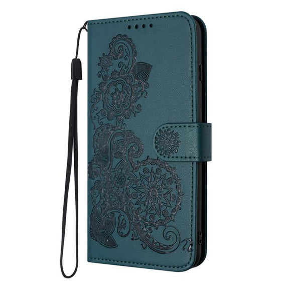 For iPhone 17 Pro Datura Flower Embossed Flip Leather Phone Case(Dark Green)