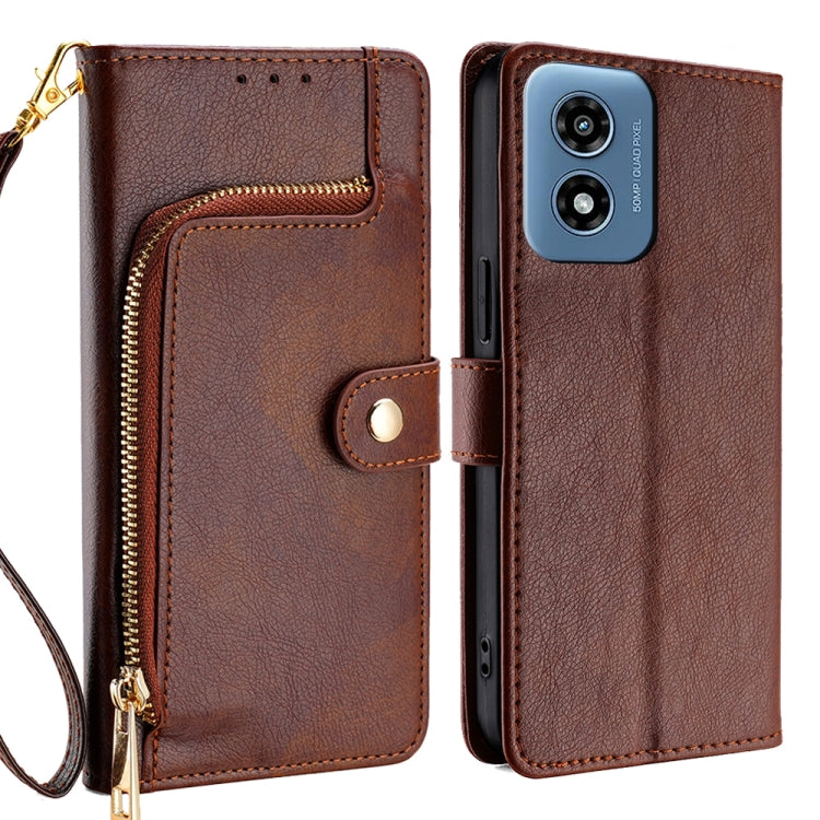 For Motorola Moto G Play 4G 2024 Zipper Bag Leather Phone Case(Brown) - Motorola Cases by PMC Jewellery | Online Shopping South Africa | PMC Jewellery | Buy Now Pay Later Mobicred