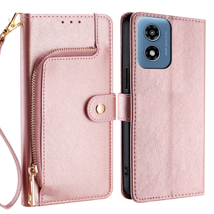 For Motorola Moto G Play 4G 2024 Zipper Bag Leather Phone Case(Rose Gold) - Motorola Cases by PMC Jewellery | Online Shopping South Africa | PMC Jewellery | Buy Now Pay Later Mobicred