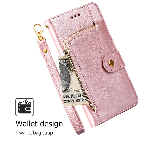 For Motorola Moto G Play 4G 2024 Zipper Bag Leather Phone Case(Rose Gold)