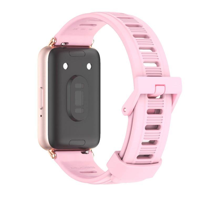 For Samsung Galaxy Fit 3 Mijobs Flat Hole Silicone Watch Band(Lotus Root Powder+Rose Gold)