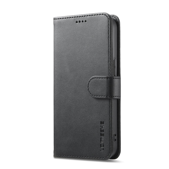 LC.IMEEKE Calf Texture Horizontal Flip Leather Case For iPhone 16e(Black)