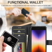 LC.IMEEKE Calf Texture Horizontal Flip Leather Case For iPhone 16e(Black)