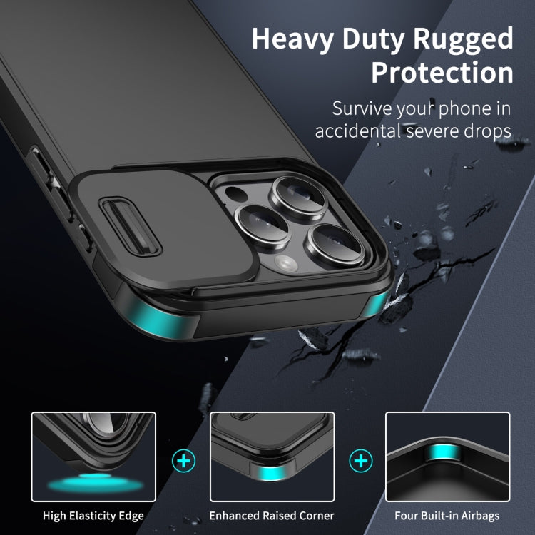 For iPhone 16 Plus Sliding Camshield TPU + PC Phone Case(Black)