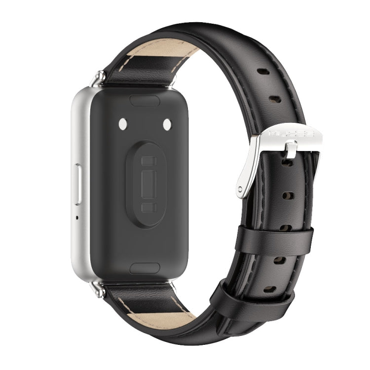 For Samsung Galaxy Fit 3 Mijobs Dual-sided Genuine Leather Watch Band(Black Silver) - Watch Bands by MIJOBS | Online Shopping South Africa | PMc TechLife | Buy Now Pay Later Mobicred