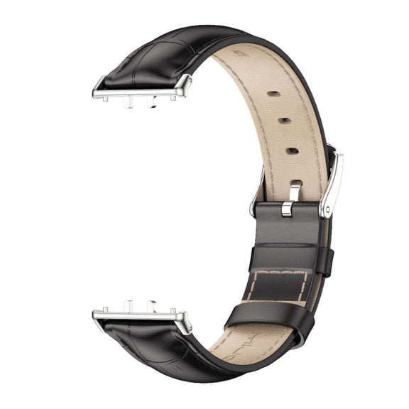 For Samsung Galaxy Fit 3 Mijobs Dual-sided Genuine Leather Watch Band(Bamboo Black Silver)