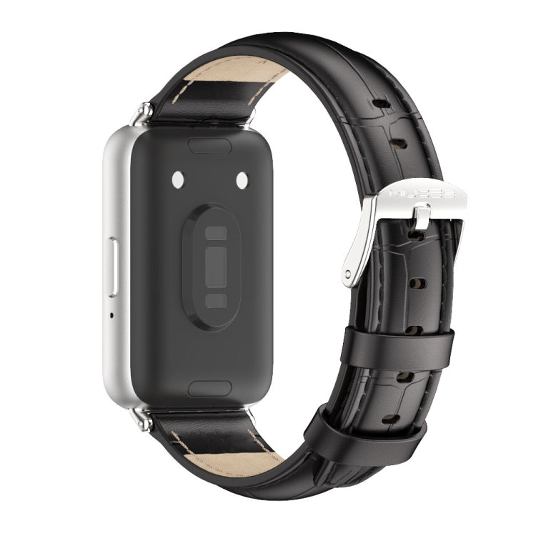 For Samsung Galaxy Fit 3 Mijobs Dual-sided Genuine Leather Watch Band(Bamboo Black Silver) - Watch Bands by MIJOBS | Online Shopping South Africa | PMc TechLife | Buy Now Pay Later Mobicred